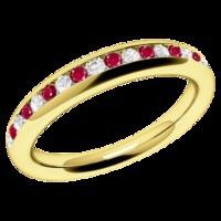 A stylish Round Brilliant Cut ruby & diamond eternity ring in 18ct yellow gold (In stock)