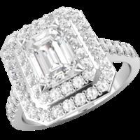 a stunning emerald cut diamond double halo cluster set in 18ct white g ...