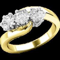 A unique Round Brilliant Cut three stone diamond ring in 18ct yellow & white gold (In stock)