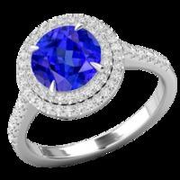 A remarkable Tanzanite & diamond halo cluster style ring in 18ct white gold (In stock)