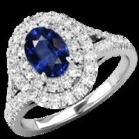 A stunning sapphire & diamond double halo cluster style ring in 18ct white gold (In stock)