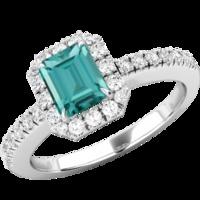 A luxurious Emerald Cut Green Tourmaline & diamond ring with shoulder stones in 18ct white gold (In stock)