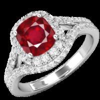 A stunning Ruby and diamond cluster with shoulder stones in 18ct white gold (In stock)