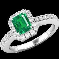 a luxurious emerald cut diamond ring with shoulder stones in 18ct whit ...