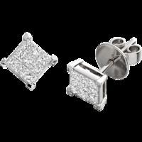 A beautiful pair of Princess Cut diamond earrings in 18ct white gold (In stock)