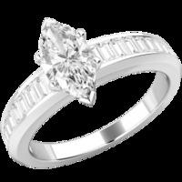 A stylish Marquise Cut diamond ring with shoulder stones in platinum (In stock)