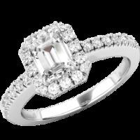 A stunning Emerald cut diamond ring with shoulder stones in 18ct white gold (In stock)