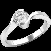 A stylish Round Brilliant Cut solitaire twist diamond ring in palladium (In stock)