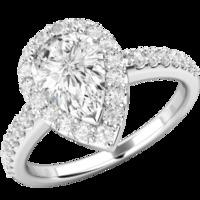 A stunning Pear Shaped cluster diamond ring with shoulder stones in platinum (In stock)