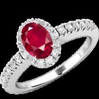 A beautiful Ruby and diamond cluster with shoulder stones in 18ct white gold (In stock)