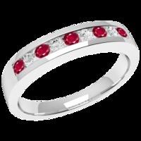 A timeless Round Brilliant Cut ruby & diamond eternity ring in 18ct white gold (In stock)