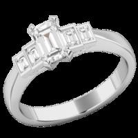 A stylish Emerald & Baguette Cut five stone diamond ring in platinum (In stock)