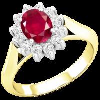 A beautiful ruby & diamond cluster style ring in 18ct yellow & white gold (In stock)