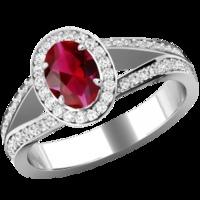 A beautiful Ruby & diamond cluster style ring with shoulder stones in 18ct white gold (In stock)