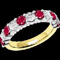 A beautiful Round Brilliant Cut ruby & diamond eternity ring in 9ct yellow & white gold (In stock)