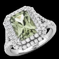 A stunning Green Sapphire and diamond double halo ring set in 18ct white gold (In stock)