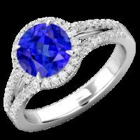 A beautiful Tanzanite & diamond cluster style ring with shoulder stones in 18ct white gold (In stock)