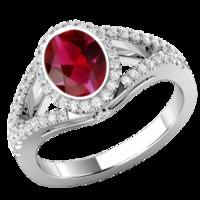 A beautiful Ruby & diamond cluster style ring with shoulder stones in 18ct white gold (In stock)