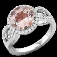 A beautiful Morganite & diamond cluster style ring with shoulder stones in 18ct white gold (In stock)