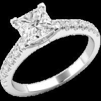 A beautiful Princess Cut diamond ring with shoulder stones in palladium (In stock)