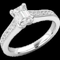 A beautiful Emerald Cut diamond ring with shoulder stones in 18ct white gold (In stock)