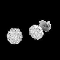 A striking pair of Round Brilliant Cut diamond Cluster earrings in 18ct white gold (In stock)