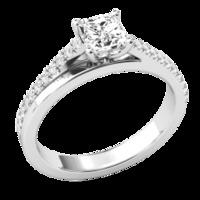 A delightful Princess Cut diamond ring with shoulder stones in platinum (In stock)