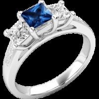 A beautiful square cut Sapphire and diamond ring with shoulder stones in 18ct white gold (In stock)