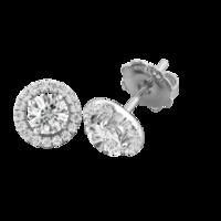 A stunning pair of Round Brilliant Cut diamond Halo earrings in 18ct white gold (In stock)