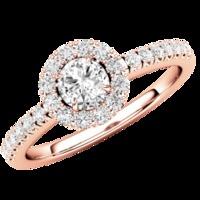 A stunning Round Brilliant cut Halo Diamond ring with shoulder stones in 18ct rose gold (In stock)