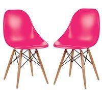 A PAIR OF DESK CHAIRS IN HOT PINK with Wooden Legs
