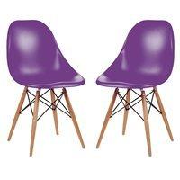 A PAIR OF DESK CHAIRS IN PURPLE with Wooden Legs