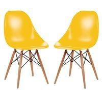 A PAIR OF DESK CHAIRS IN YELLOW with Wooden Legs