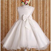 A-line Knee-length Flower Girl Dress - Cotton / Tulle / Polyester Sleeveless Jewel with