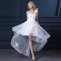 A-line Wedding Dress Little White Dress Asymmetrical One Shoulder Satin Tulle with Appliques