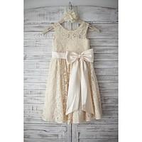 A-line Knee-length Flower Girl Dress - Lace Sleeveless Scoop with