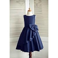 a line knee length flower girl dress taffeta sleeveless