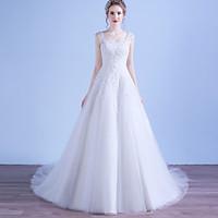 a line wedding dress vintage inspired court train scoop tulle with app ...