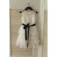 a line knee length flower girl dress chiffon jewel with