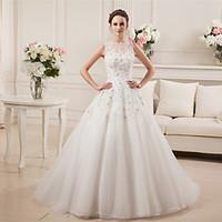 A-line Wedding Dress Sparkle Shine Court Train Bateau Satin Tulle with Beading Lace