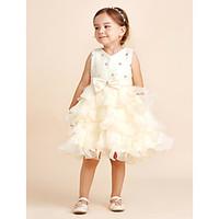 A-line Knee-length Flower Girl Dress - Chiffon / Lace / Stretch Satin Sleeveless Jewel with