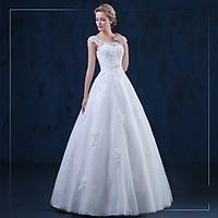 a line wedding dress lacy look floor length scoop tulle with appliques