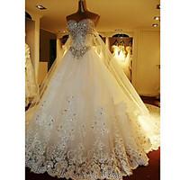 A-line Wedding Dress - Elegant Luxurious Sparkle Shine Two-in-One Cathedral Train Sweetheart Tulle withAppliques