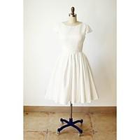 A-line Wedding Dress Little White Dress Knee-length Jewel Satin with Sash / Ribbon