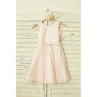 A-line Knee-length Flower Girl Dress - Lace Scoop with Bow(s) Sash / Ribbon