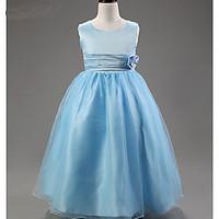 A-line Ankle-length Flower Girl Dress - Satin / Tulle / Polyester Sleeveless Scoop with