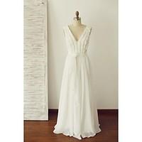 a line wedding dress lacy look floor length v neck chiffon with lace p ...