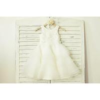 a line knee length flower girl dress lace organza sleeveless scoop wit ...