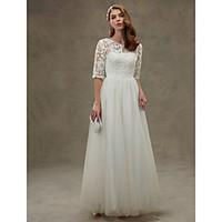 a line wedding dress see through floor length jewel lace tulle with be ...