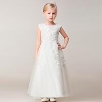 A-line Ankle-length Flower Girl Dress - Rayon Sleeveless Jewel with Appliques